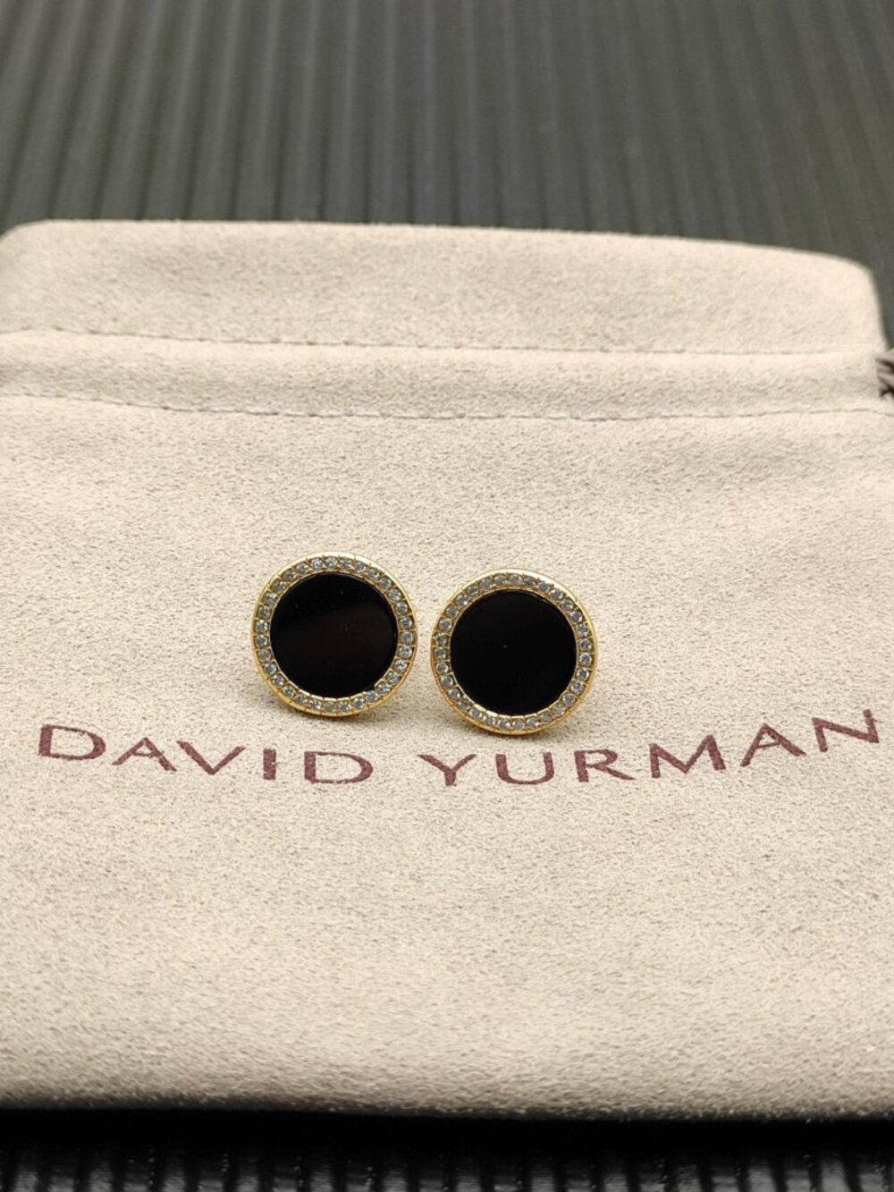 David Yurman Black Onyx and Gold Round Diamond-Set Earrings